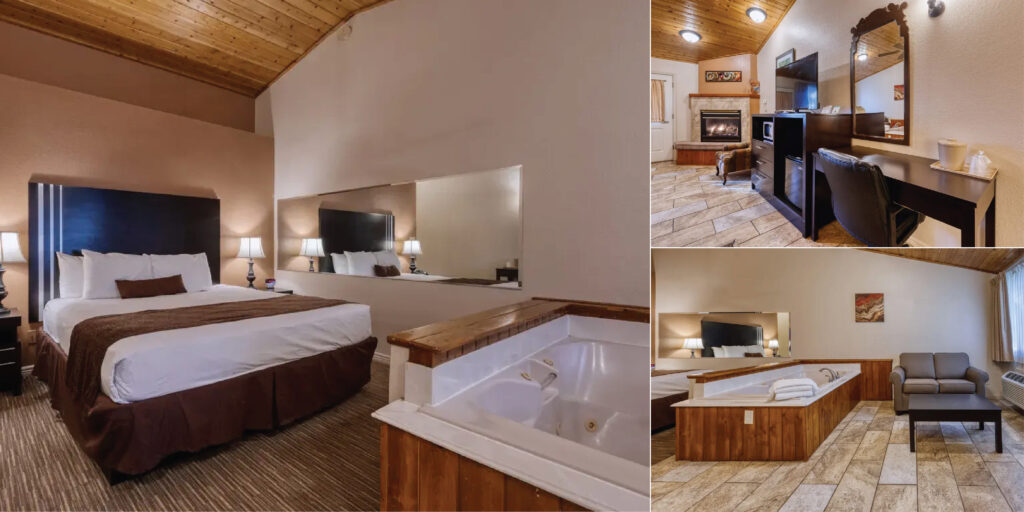 A Romantic Escape Awaits – Luxury King Bed with Jacuzzi & Fireplace at Majestic Mountain Inn